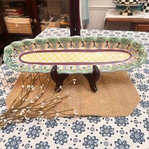 MacKenzie-Childs Long Fluted Oval Serving Dish Bread Cracker PlatE Handmade RARE